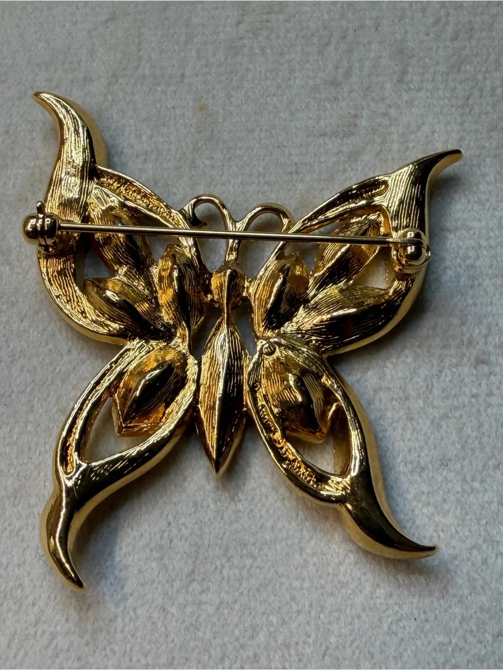 Gold-Tone Multicolor Butterfly Brooch - Blue Pink Accents